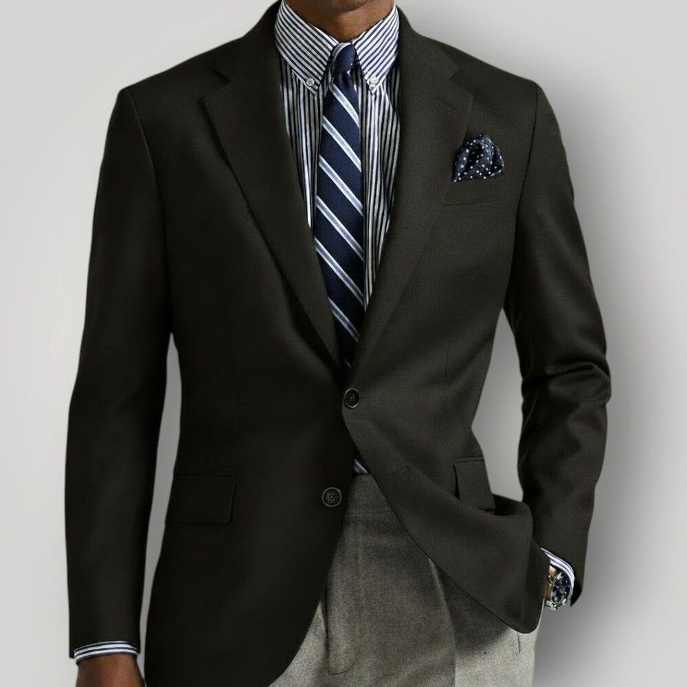 POLO RALPH LAUREN Mens Blazer Sport Coat Two Button Jacket 44L Black Wool Blend